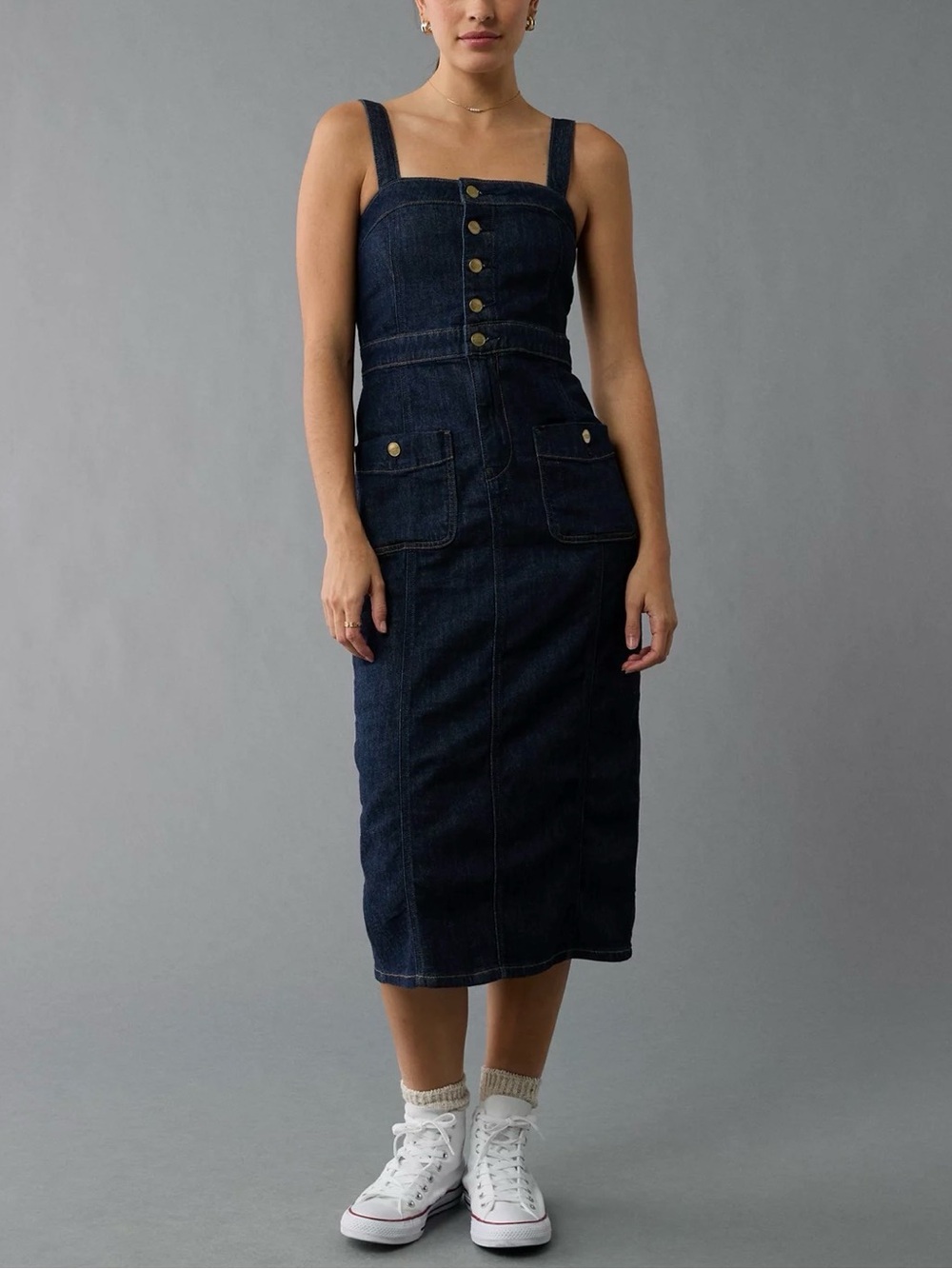 American Eagle Denim Button-Up Midi Dress | Size Small